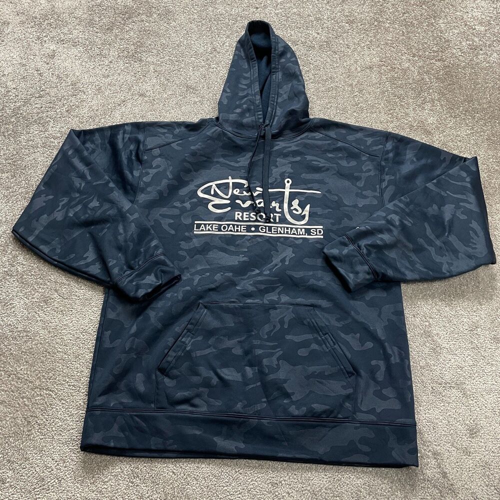Badger Hoodie Pullover Sweatshirt Mens Large Blue Fleece Graphic Camouflage